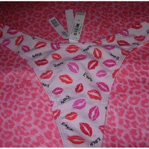Victoria's Secret Sexy Valentine Lipstick Thong Pantie Stretch Logo Kisses S NWT